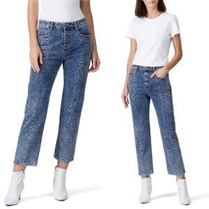 SJYP Rigid Wash Straight Leg Jean L Button Fly Ankle Crop Vintage High Waisted